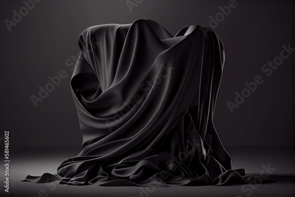 Fototapeta black flowing cloth background, mockup 3d render, soft, Product