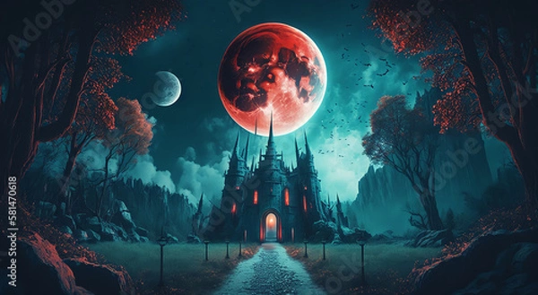 Fototapeta landscape with moon and clouds