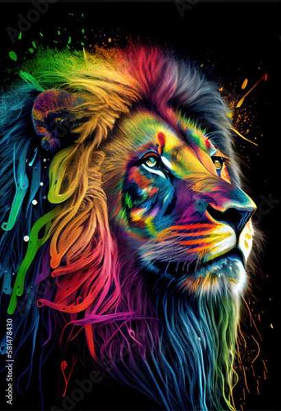 Fototapeta Rainbow Lion head print. ai render.