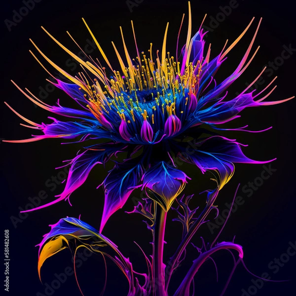 Obraz Bright neon trendy effect abstract flower. Abstract wallpaper with a bold vibrant, print space background.AI generative