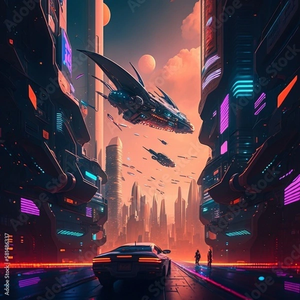 Fototapeta Metropolis 2077: The Futuristic Cityscape - Cyberpunk