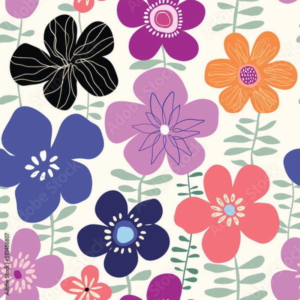 Obraz Abstract seamless pattern with flowers, doodle shapes, modern design, vector