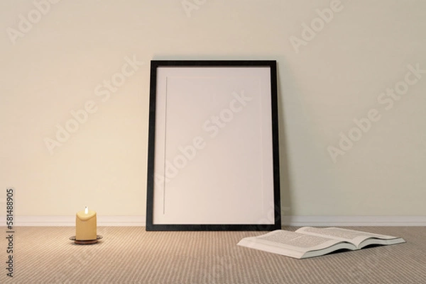 Fototapeta Realistic picture frame with soft shadow. Vector.3d,This book and blank black frame concept interior,