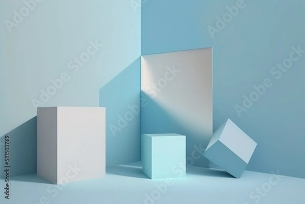 Fototapeta Boites bleu, promotion de produits, Formes géométrique. AI generative