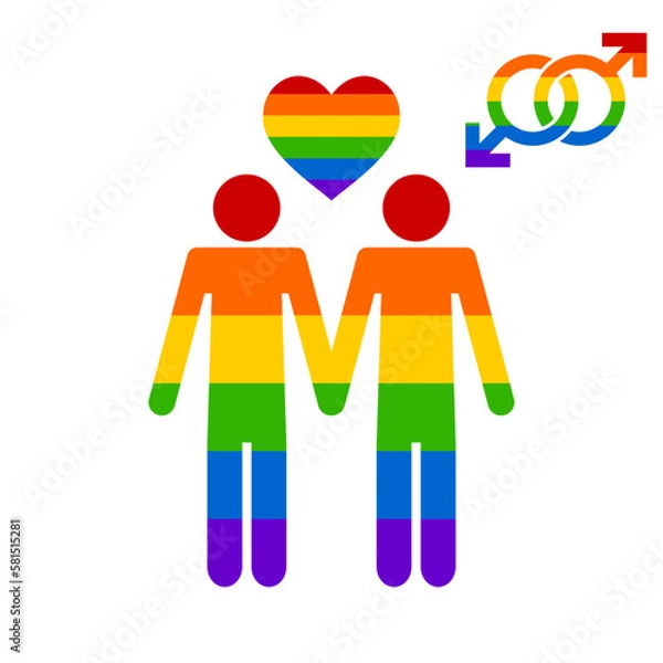 Fototapeta Gay marriage rainbow homosexual couple holding hands flat vector icon. Vector logo for web design, mobile and infographics. Vector illustration eps10. Isolated on white background.