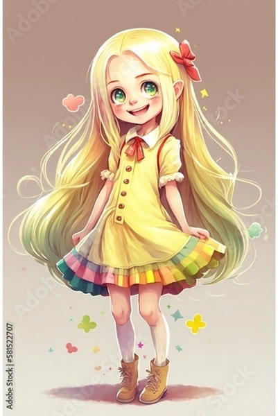 Fototapeta A Delightful Digital Art Character with Yellow Hair and a Playful Smile _Generative AI