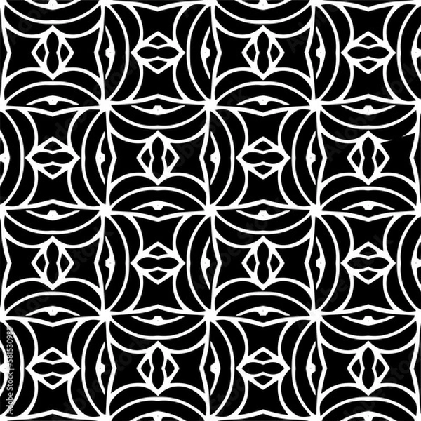 Fototapeta Vector monochrome pattern, Abstract texture for fabric print, card, table cloth, furniture, banner, cover, invitation, decoration, wrapping.seamless repeating pattern.Black and white color.