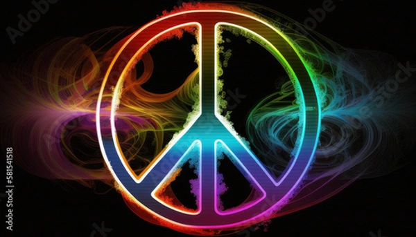 Fototapeta colorful neon peace symbol Generative AI, Generativ, KI