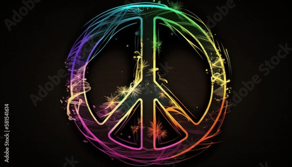 Fototapeta colorful neon peace symbol Generative AI, Generativ, KI
