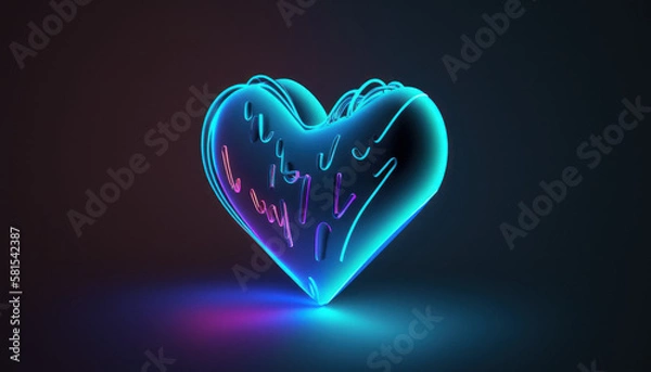 Fototapeta neon light heart love romance symbol icon with dark background Generative AI, Generativ, KI