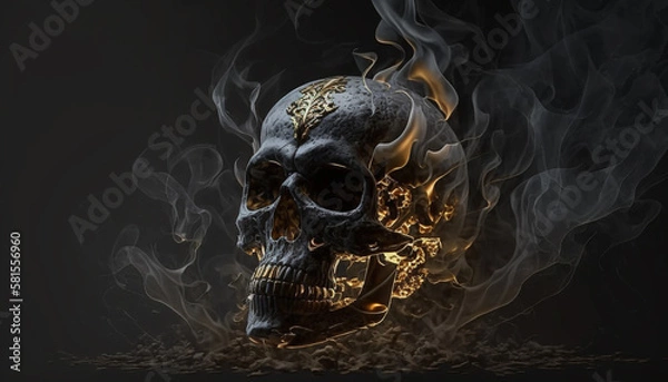 Obraz smoking skull on black background, generative ai