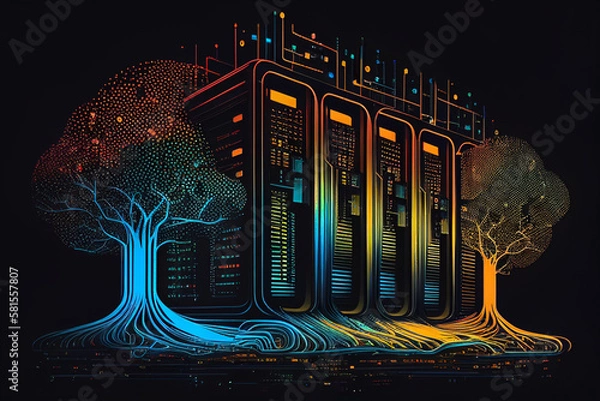 Obraz High-tech data center servers. Generative AI.
