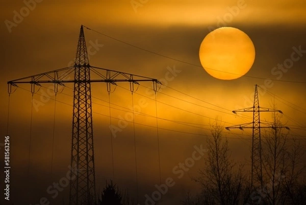 Obraz power lines at sunset