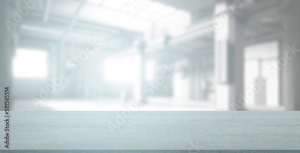 Fototapeta Empty stone table with blurred soft light factory business background. product display template. Mock up template for display. Business presentation.
