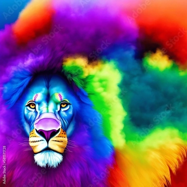Fototapeta rainbow lion king of the jungle in the sky ai generative