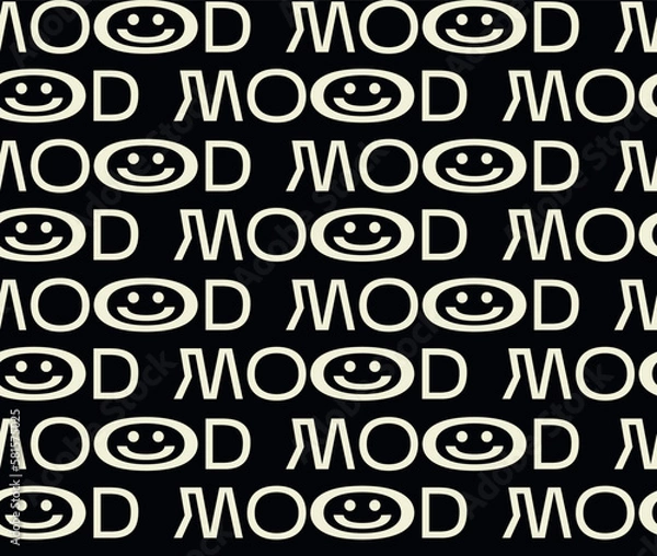 Obraz Good mood only quote seamless pattern, wallpaper. Vector hand drawn lettering illustration. Brutal background print concept. White text isolated on black background