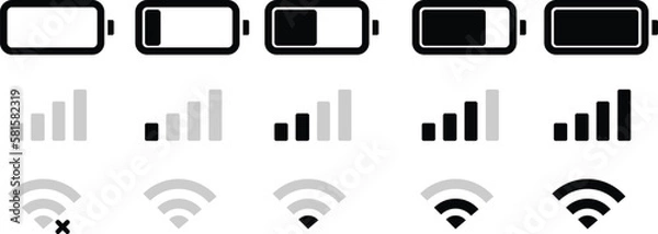 Fototapeta set wifi icon isolated on white background for phone. Phone bar status Icons, battery Icon, wifi signal strength. Vector for mobile phone. Vector illustration 
