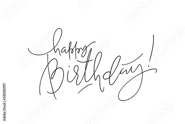Fototapeta Happy Birthday modern hand written thin line lettering. Minimalistic one color greeting card template. Typography design for cards, posters, banners.