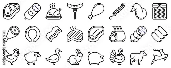 Obraz Line icons about meat on transparent background with editable stroke.