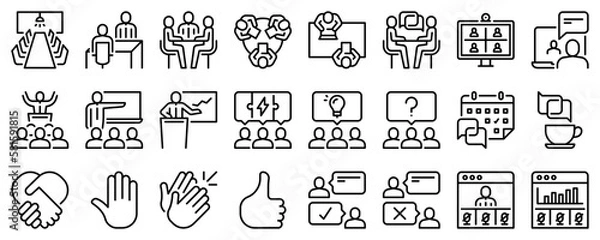 Obraz Line icons about meeting on transparent background with editable stroke.