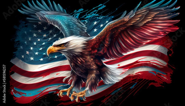 Obraz Wavy American flag with an eagle symbolize. Generative AI