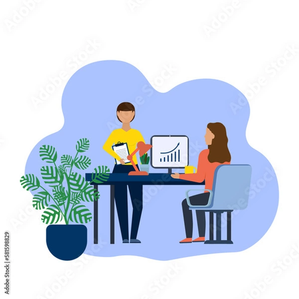 Obraz People in the office analyze the work. Vector illustration.