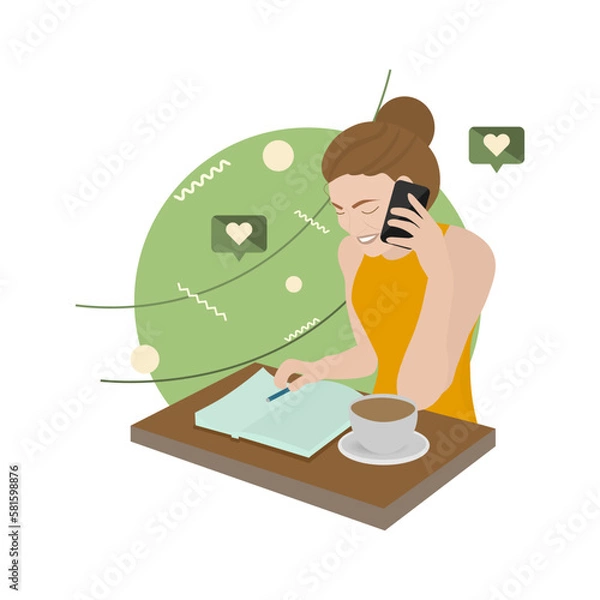 Obraz The girl works in a cafe. Vector illustration.