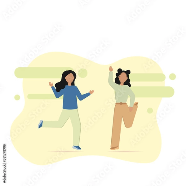 Obraz Two happy girls, joyful emotions. Vector illustration.