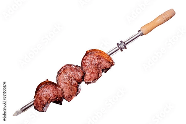 Fototapeta A brazilian traditional barbecue grilled rump cap on the stick - Picnha no espeto