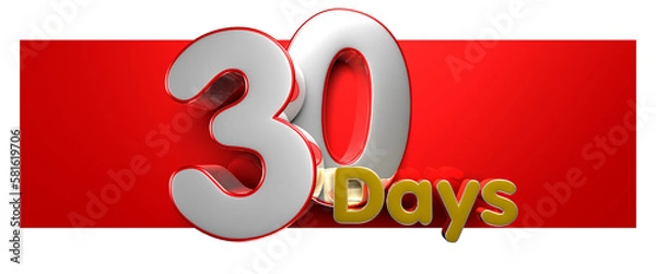 Fototapeta Number 30 Days over a red text box 3D illustration. Advertising signs. Product design. Product sales.
