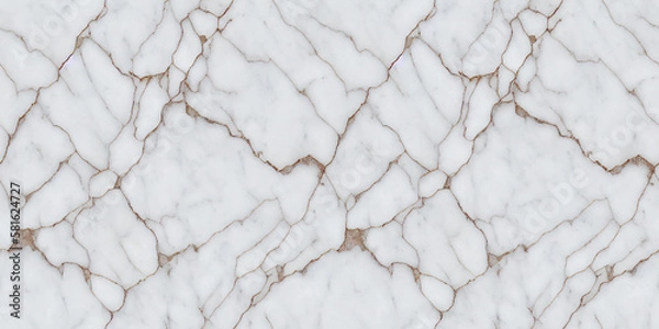 Fototapeta Seamless texture of white marble with dark veins, natural stone background. Generative AI