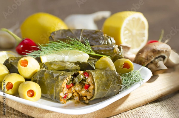 Obraz Grape leaves stuffed with rice.