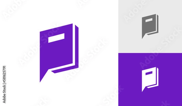 Fototapeta Book logo with bubble chat symbol and letter P logo design vector