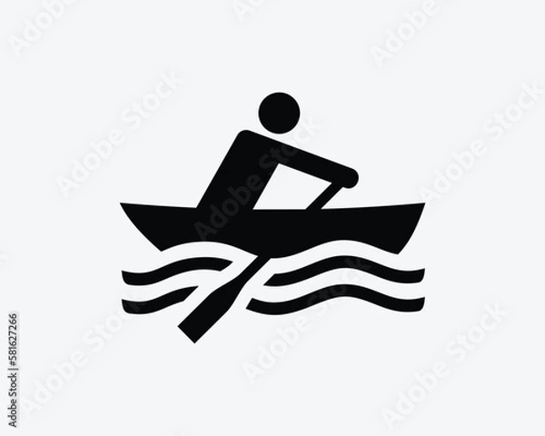 Fototapeta Rowboat Icon Rowing Row Boat Kayak Rower Sport Vector Black White Silhouette Symbol Sign Graphic Clipart Artwork Illustration Pictogram