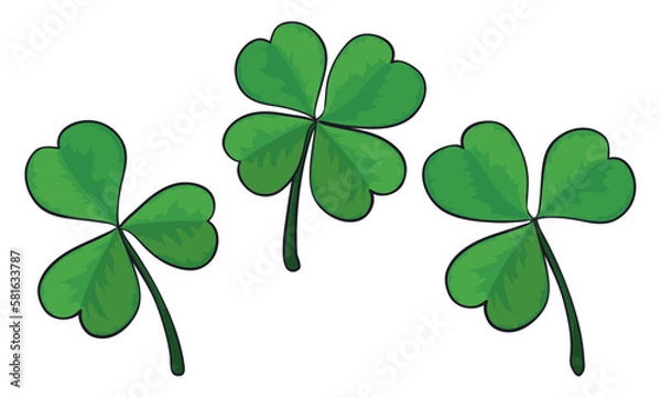 Fototapeta Set of clovers with three and four leaves in cartoon style, Vector illustration