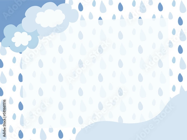 Fototapeta 手描き　北欧でかわいい雨空の背景バナー