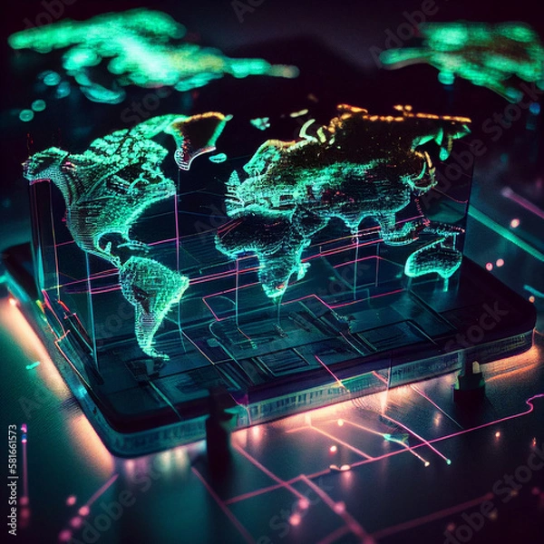 Fototapeta world data mapping, generative ai