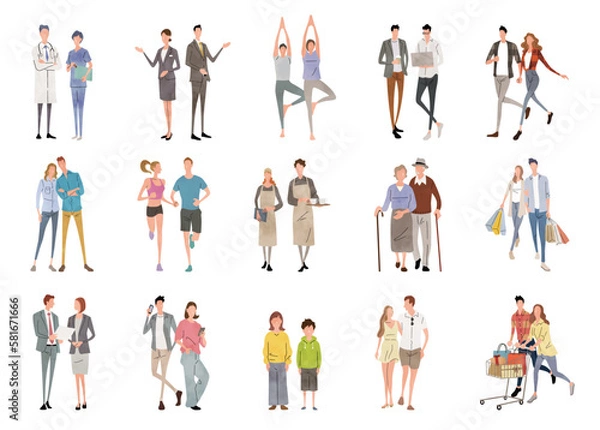 Fototapeta ベクターイラスト素材：男性と女性、ペア、ライフスタイル、人物セット

