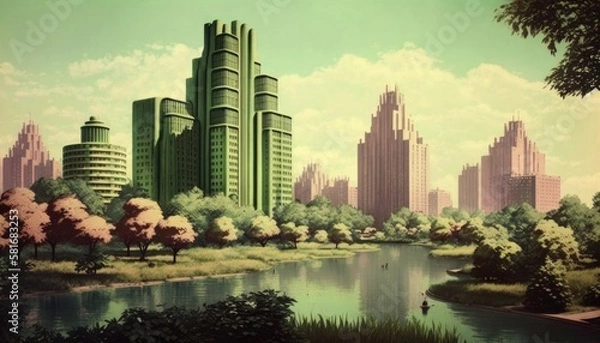 Obraz a soft artistic 1950s cityscape