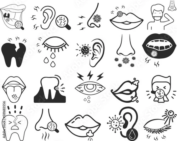 Fototapeta Infection icon set, 20 diseases icon set black vector