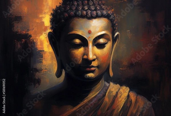 Fototapeta Buddha statue, Oil Painting, Generative AI