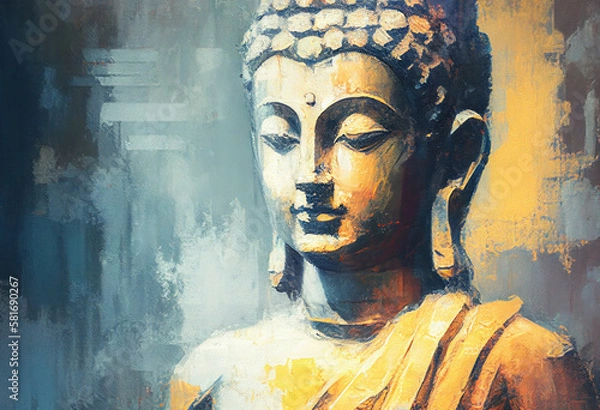 Fototapeta Buddha statue, Oil Painting, Generative AI