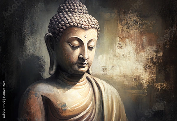 Fototapeta Buddha statue, Oil Painting, Generative AI