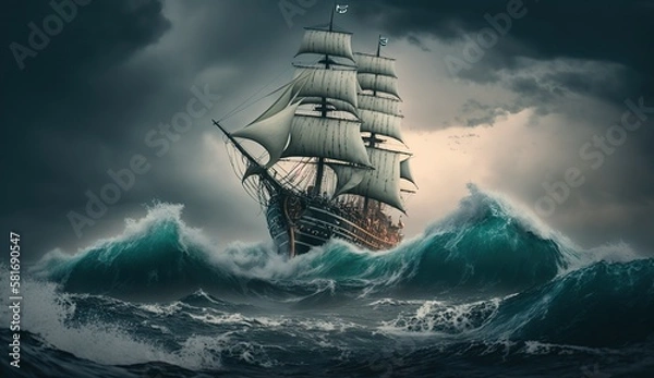 Obraz Stunning Matte Painting of Ship Battling a Storm in the Middle of the Ocean