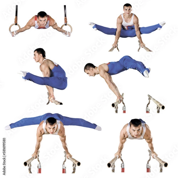 Obraz sportsman carries out difficult exercise in artistic gymnastics, on transparent background