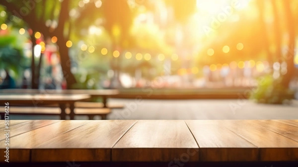 Obraz The table on a beach background bokeh sunlight, Generative AI