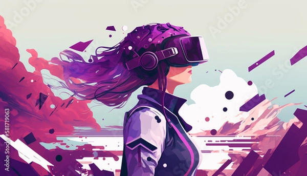 Obraz メタバース_VRゴーグルをかけた女性_Woman wearing VR goggles_metaverse_generative ai