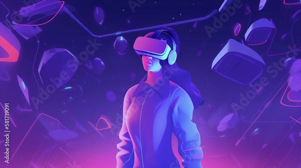 Obraz メタバース_VRゴーグルをかけた女性_Woman wearing VR goggles_metaverse_generative ai