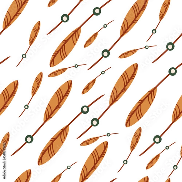 Fototapeta Seamless pattern Hand drawn ethnic boho feathers