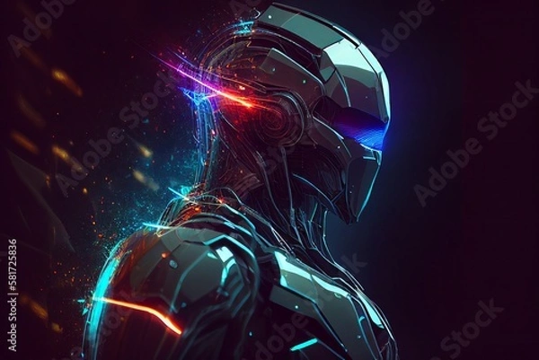 Fototapeta Illustration of humanoid robot guardian. Advanced Mechanical Design. Generative AI. 